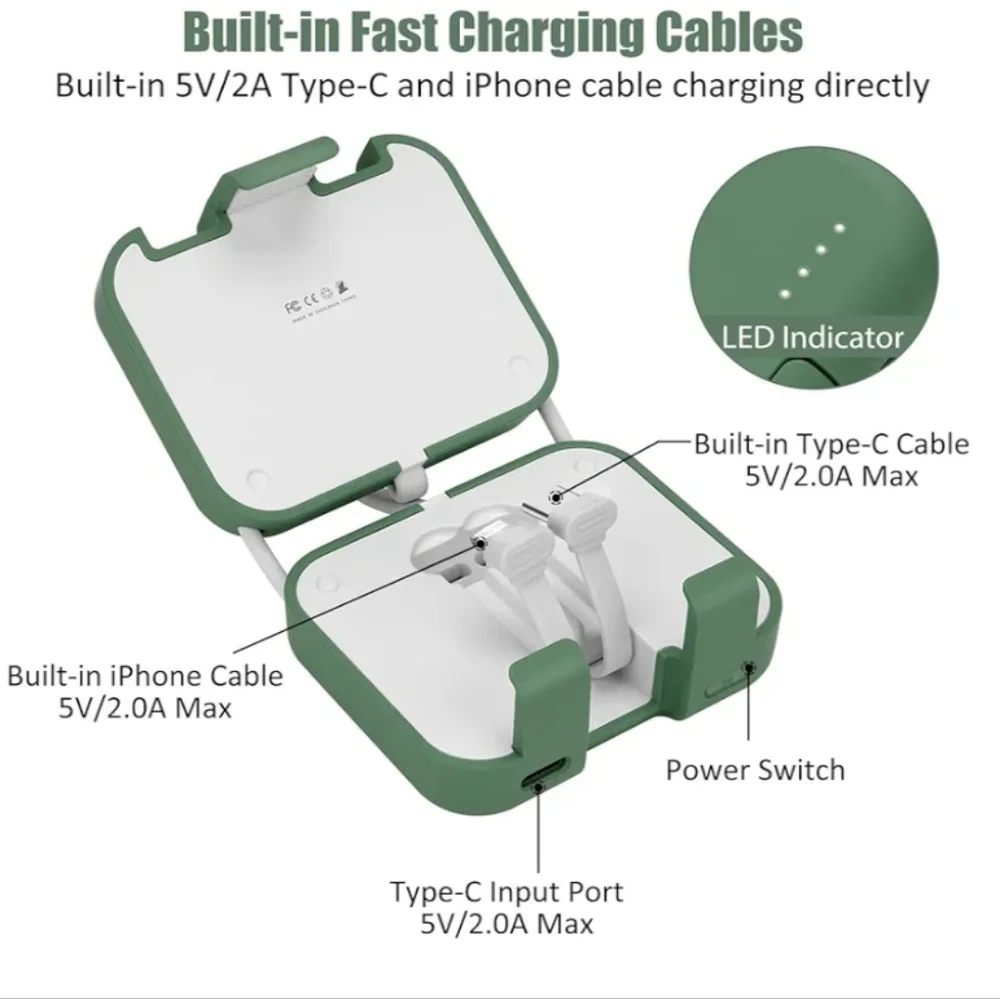 NWT Green Power Bank, 4 In 1 Charger And Car Vent Mount